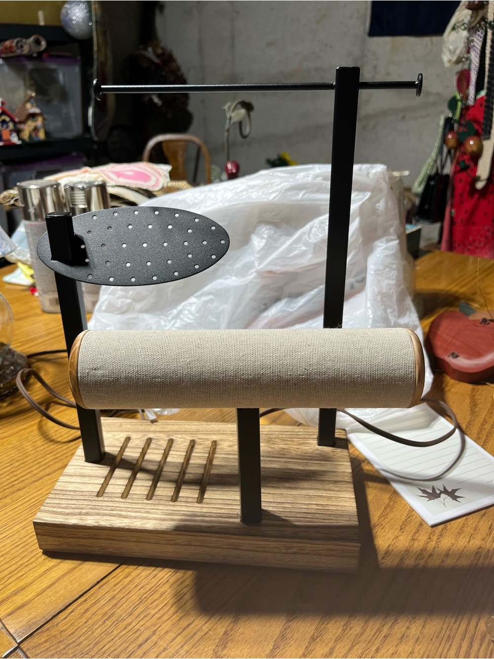Wood & Metal Jewelry Organizer with Canvas Roll